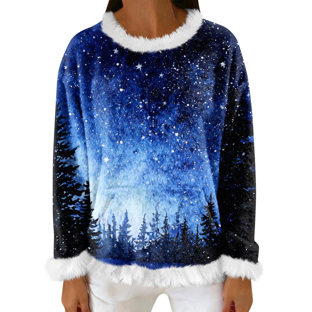 Women's Casual Fleece Sweatshirt  Long-Sleeve Round  Neck Casual Comfortable Loose-Fit Lightweight Women's Flannel Sweatshirt