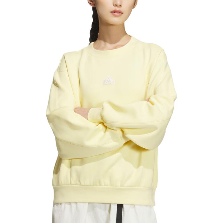 adidas Свитшот с логотипом Doubleknit Crew с принтом логотипа, свободный, с длинным рукавом, женский свитшот, желтый JJ3569