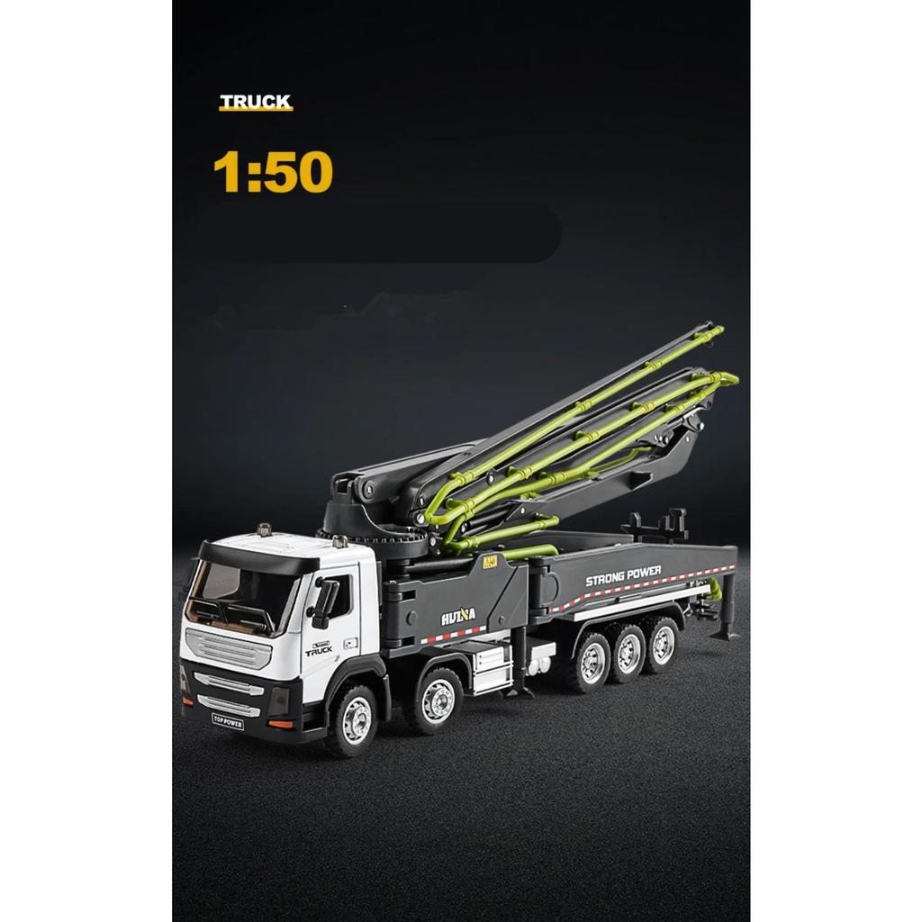 1/50 Литая под давлением модель автобетононасоса Металлическая модель автобетононасоса для транспортировки цемента Инженерная машина Модель Детская игрушка Подарок