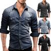 New Mens Denim Jeans Shirts Long Sleeve Casual Slim Stylish Washed Cotton Shirts