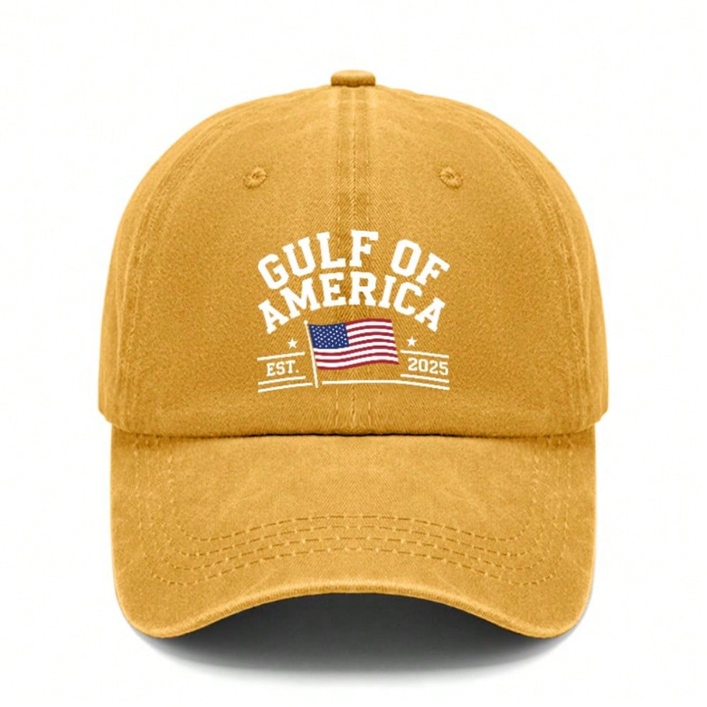 [American Flag Baseball Cap] 2025 Trendy Unisex Letter 'gulf Of America' Print Polyester Adjustable Breathable Lightweight Sun Protection Casual
