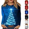 Women's Fashionable Casual Round Neck Christmas Printed Long Sleeved T-shirt Top