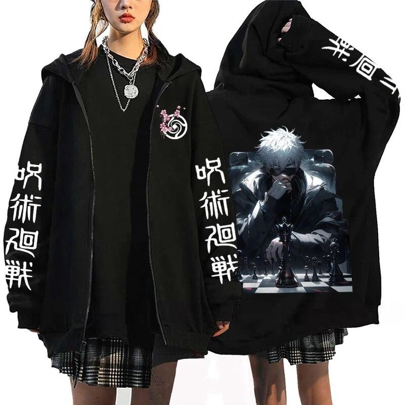 Harajuku аниме дзюдзюцу кайсен толстовки мужские Сатору Годзё толстовка на молнии с принтом Y2k манга спортивные костюмы готические большие толстовки на молнии