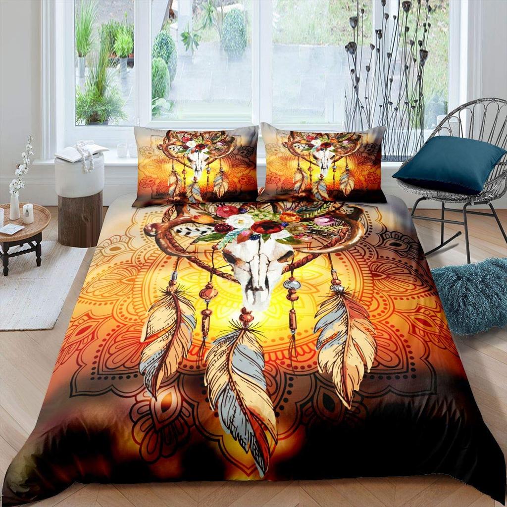 Комплект пододеяльника с черепом овцы размера кинг, квин, перья, ловец снов, постельное белье, микрофибра, фиолетовый, морские волны, лодка, чехол для одеяла