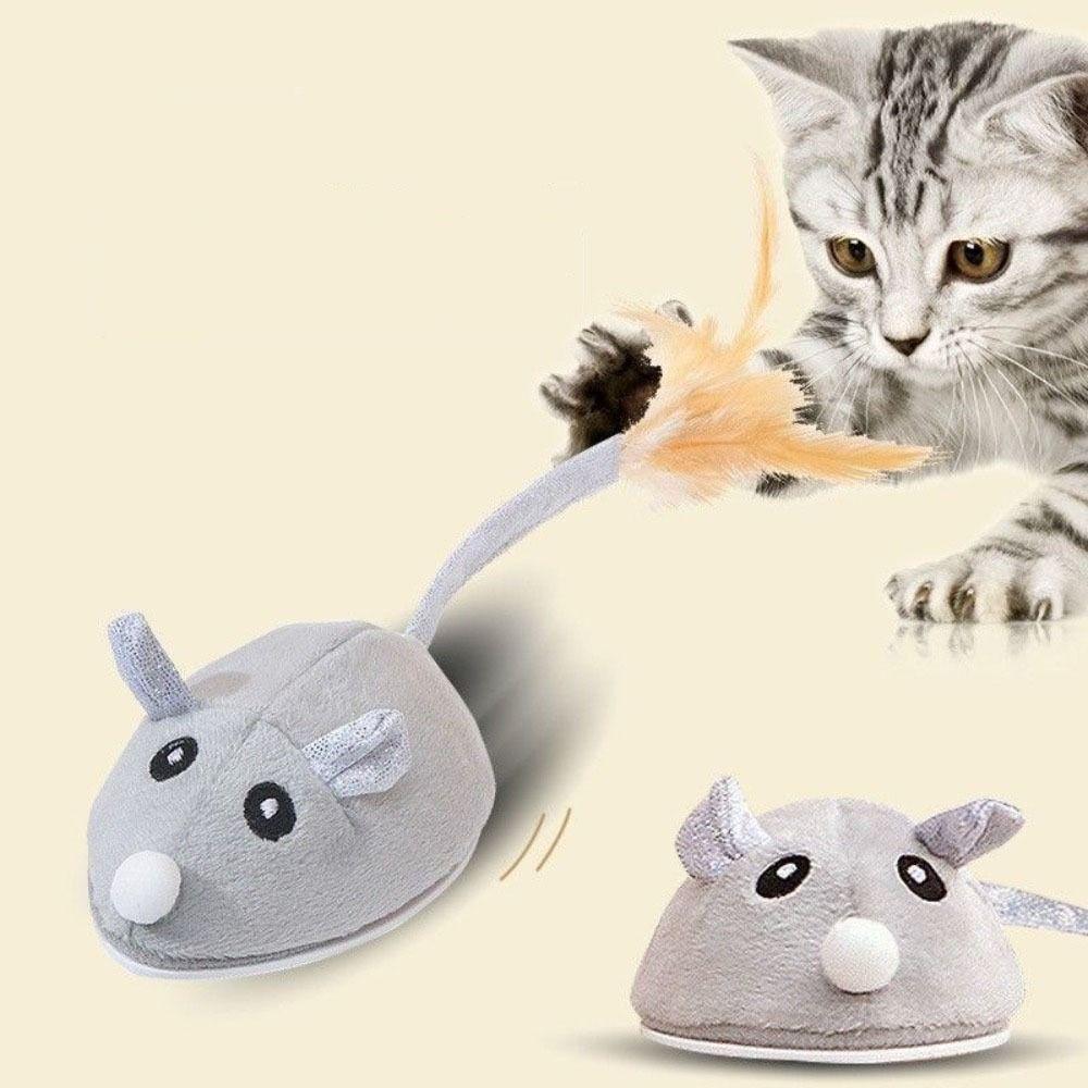 Interactive Mouse Moving Cat Toy Squeaky Automatic Sensing Electronic Mice Pet Toy with Feather Tail Realistic