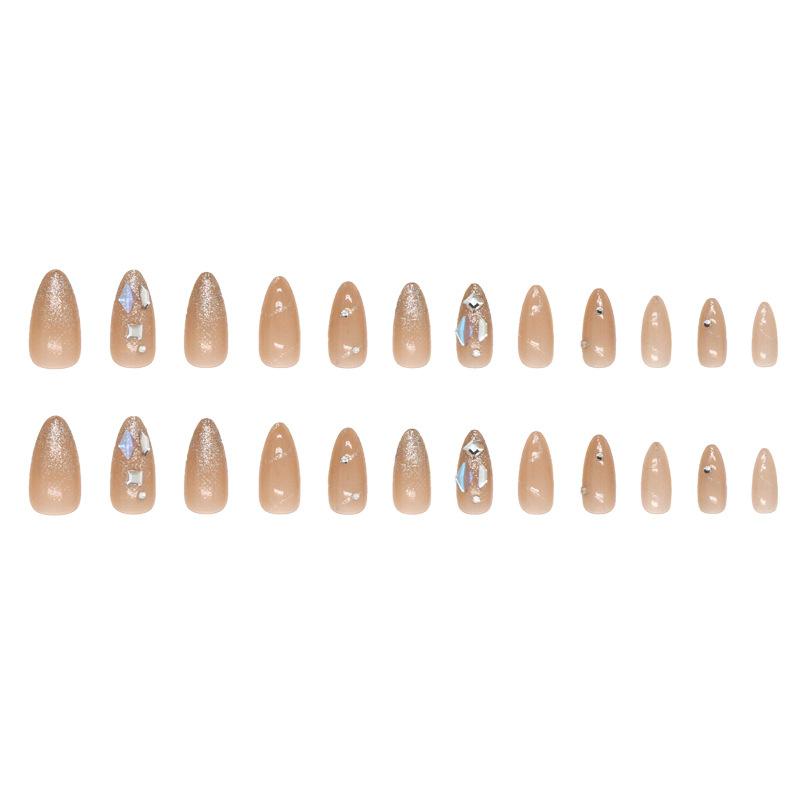 24 шт. флэш-фрагментов Aurora Square Diamond Wearing Nail Almond Nail Art Piece Sweet White Girl Fake Nails