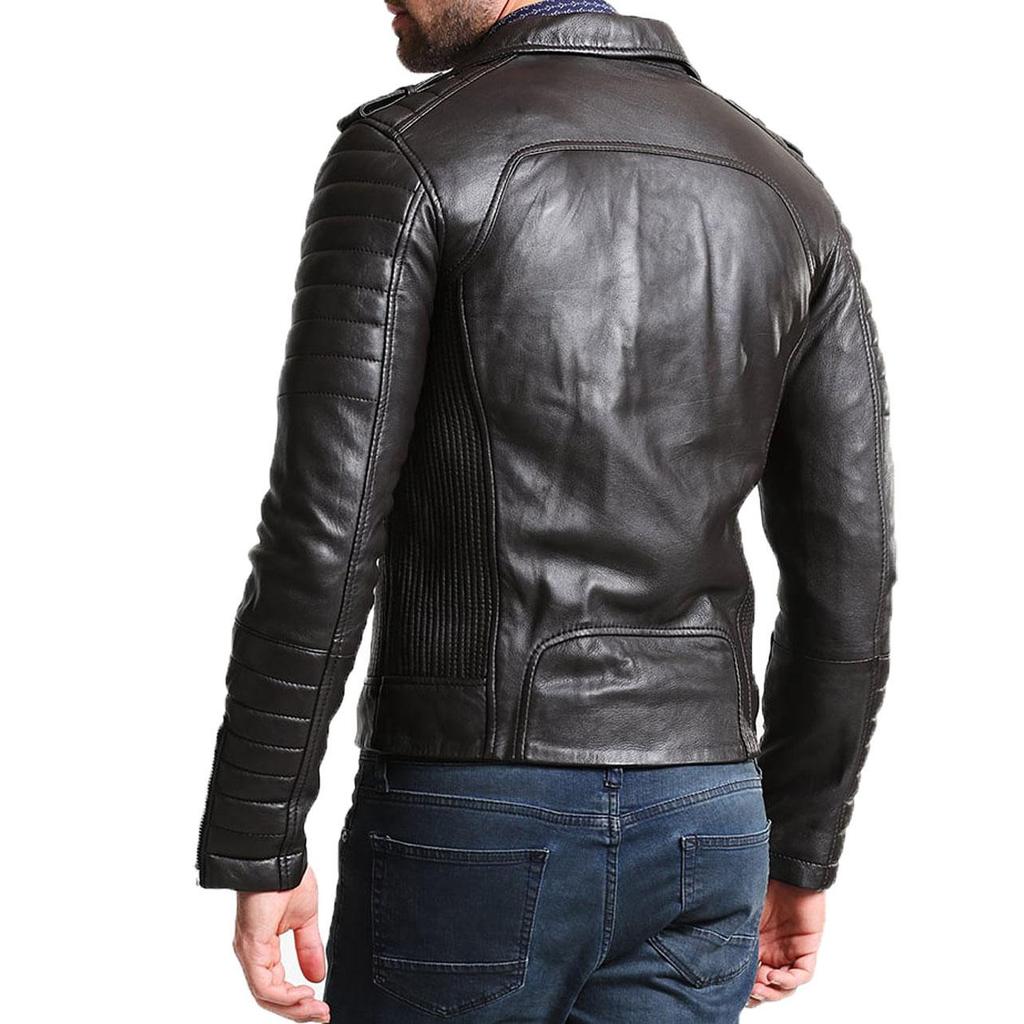 SKINOUTFIT Мужская куртка из натуральной овчины черного цвета, стильная мотоциклетная куртка-бомбер, байкерская верхняя одежда MJ 220