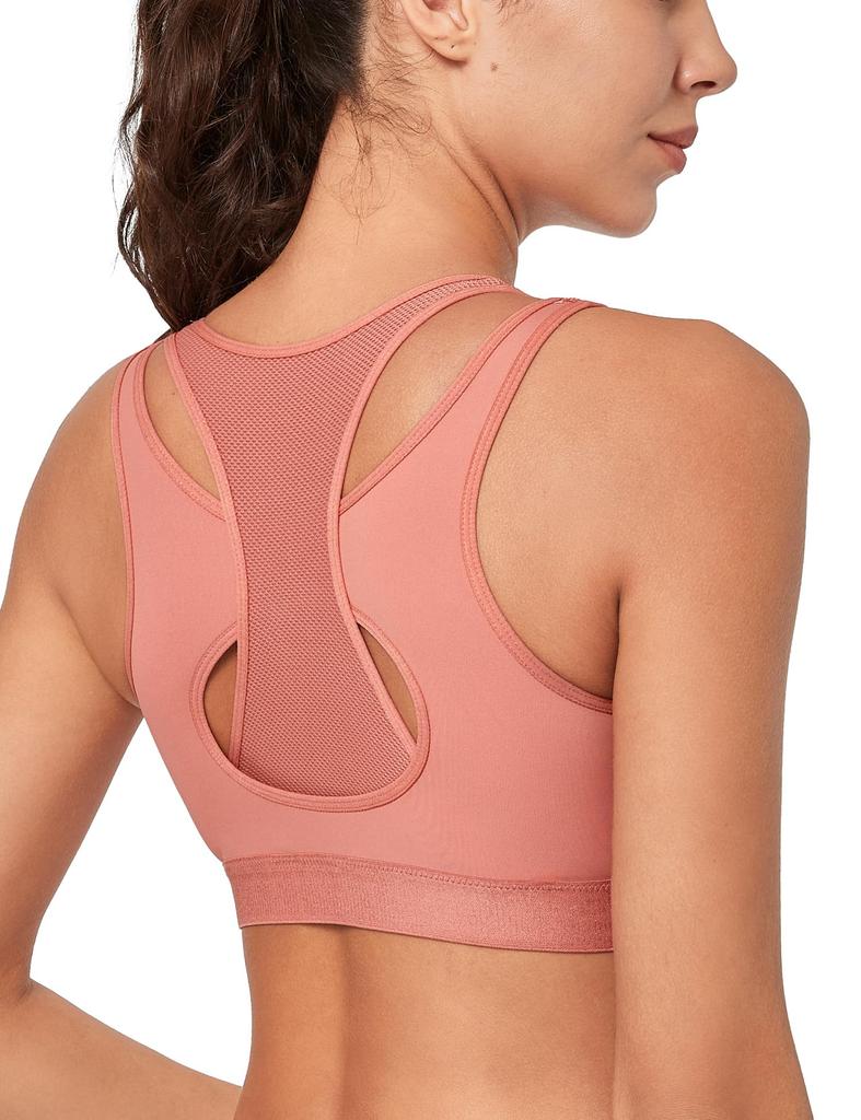 Yvette Sports High Integrated Layered for Running and Gym Rose Size L Women's Bra, Non-Slip, Open-Front, Support, Cup, Cloth, Quick-Drying Mesh, Use,