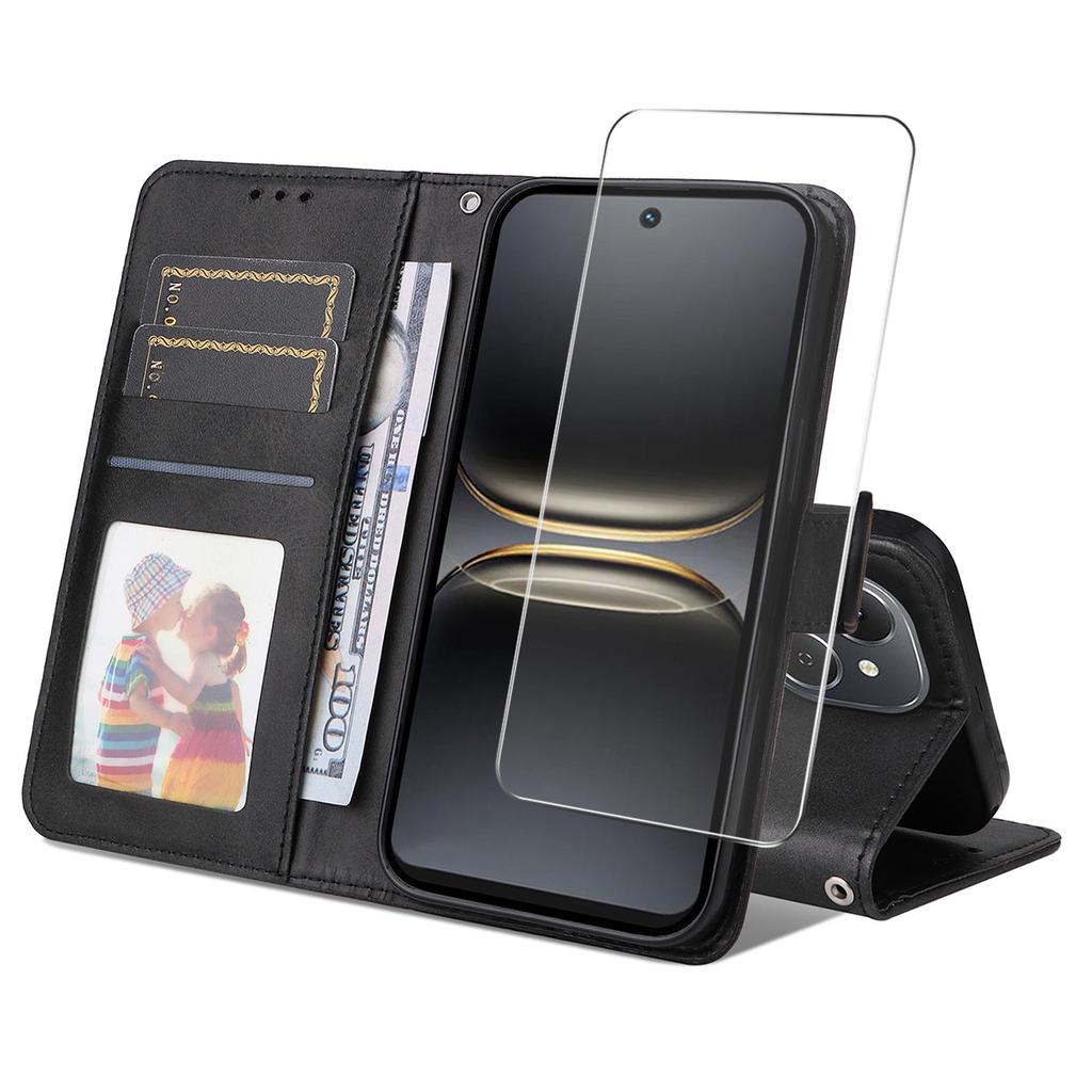 For TECNO Spark 40C PU Leather Wallet Case Phone Stand Cover with Tempered Glass