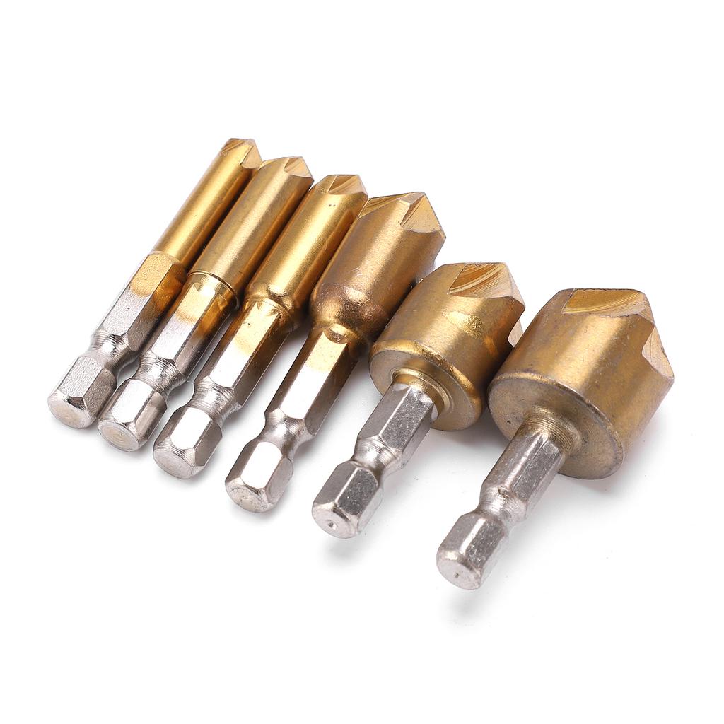 6Pcs Countersink Drill Bit Hex Shank Set Metal 90 Degree 6mm?19mm Chamfer Tool Accessory