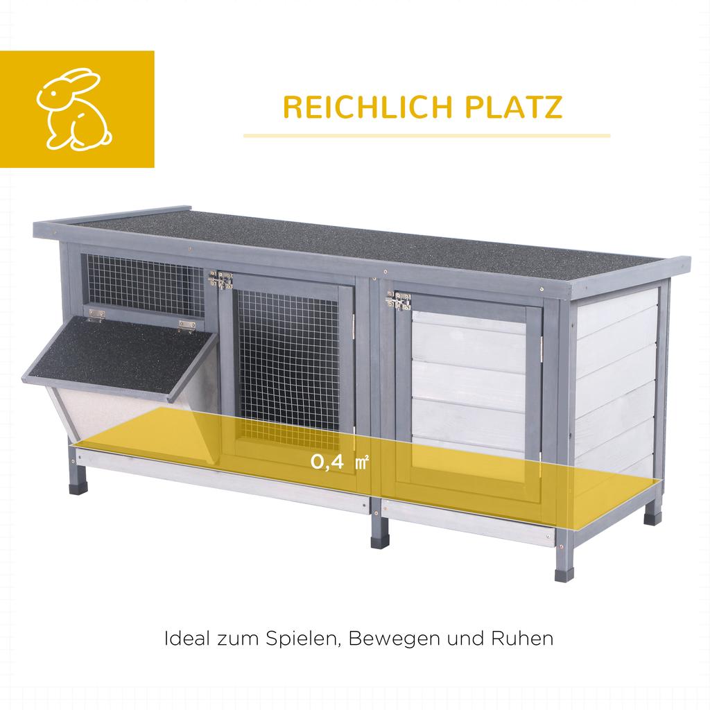 Winterproof wooden rabbit hutch, 112x50x54 cm, with bitumen roof, 2 doors, metal mesh, suitable for rabbits and guinea pigs, outdoor, grey and black