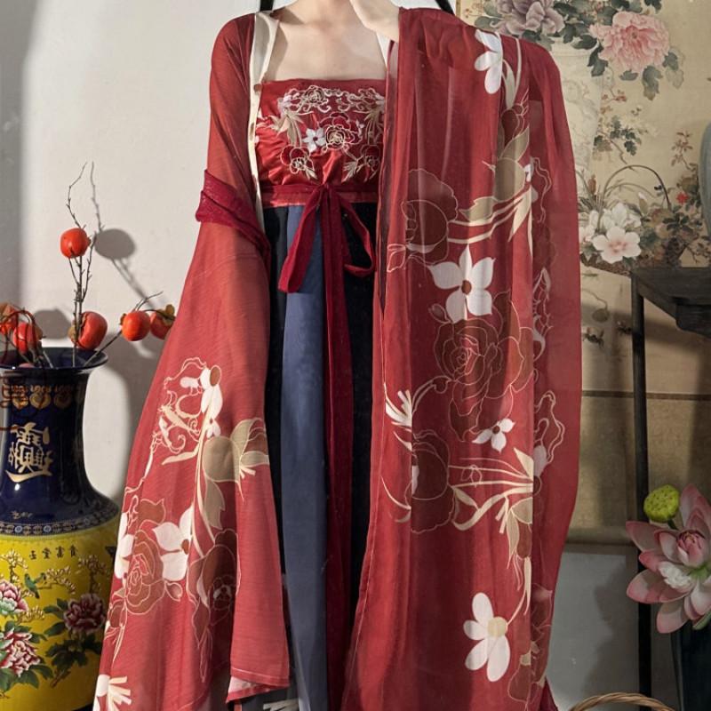 Китайский стиль династии Тан, платье HE ZI, женский костюм Hanfu, повседневный костюм с вышивкой