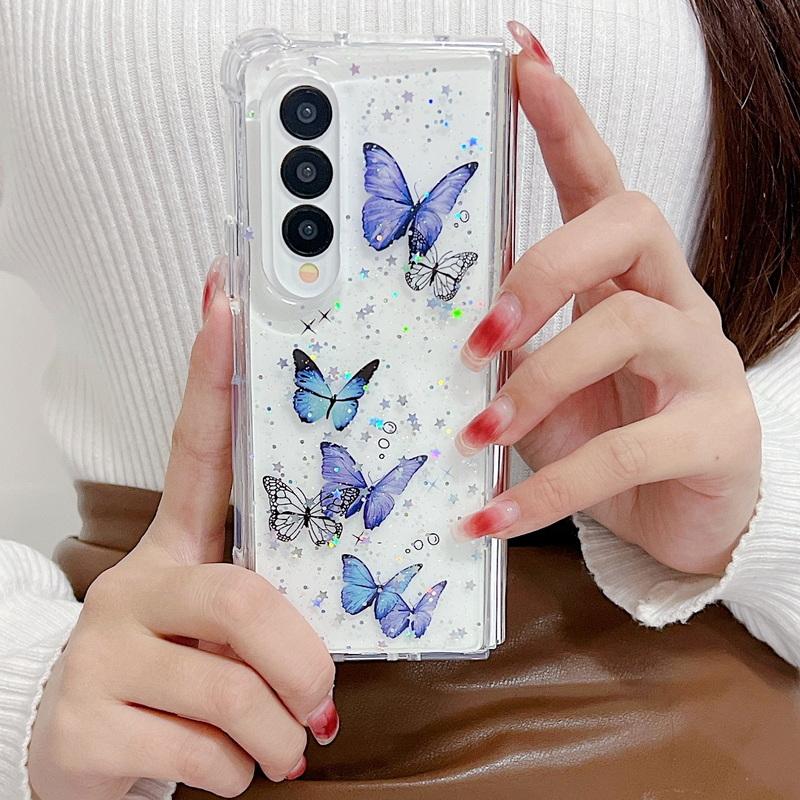 Складные чехлы с блестящим узором бабочек для Samsung, раскладывающиеся/складные, 6, 5, 4, 3, противоударный, блестящий, прозрачный чехол для телефона