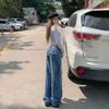 Retro American Blue Straight Leg Jeans Women's Spring Autumn High Waist Loose Wide Leg Floor Length Pants Design Sensation Niche