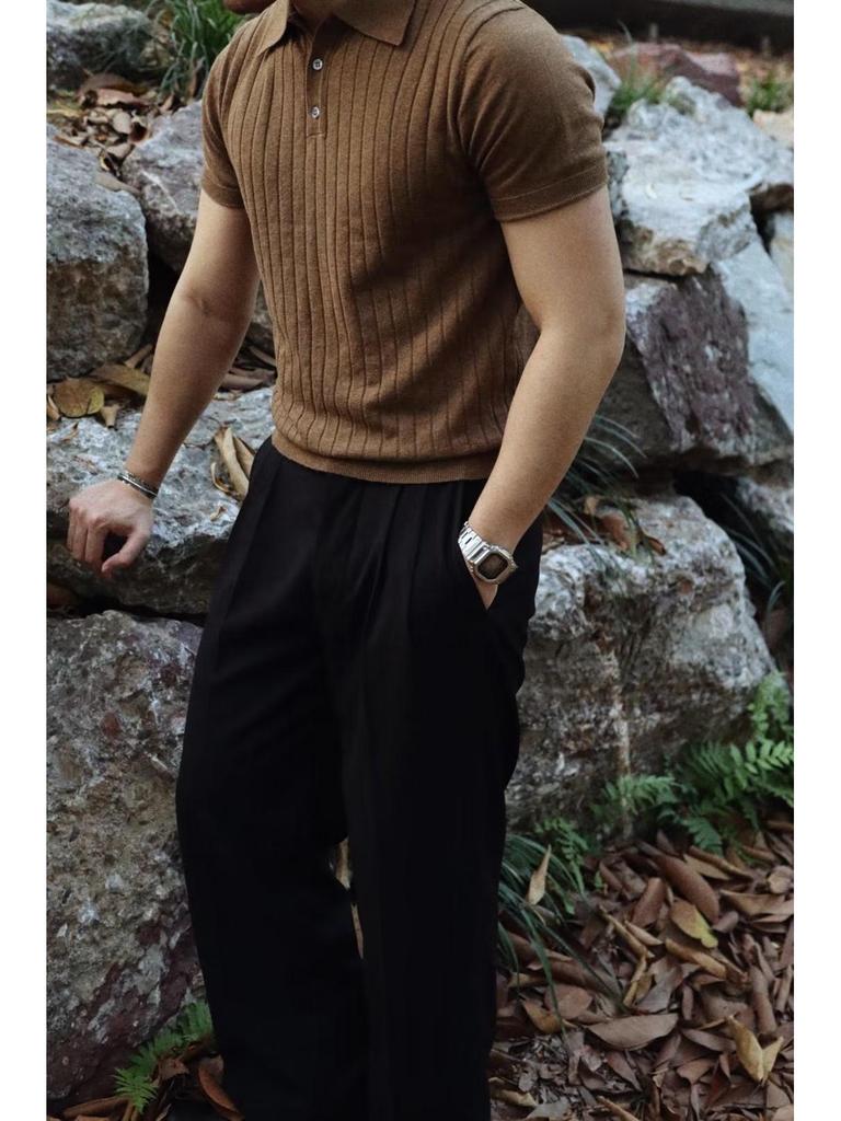 Мужская однотонная футболка-поло с коротким рукавом - Модный, универсальный и молодежный стиль для лета