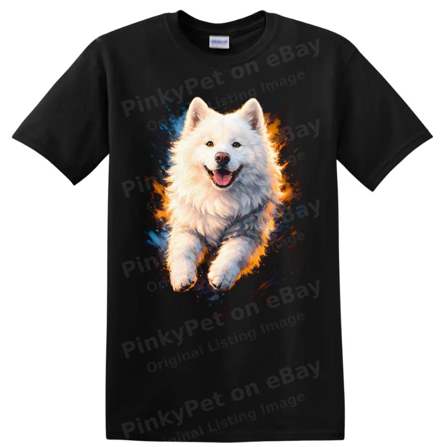 Samoyed Dog Running T Shirt Cute Animal Graphic Design w/ Happy Tee