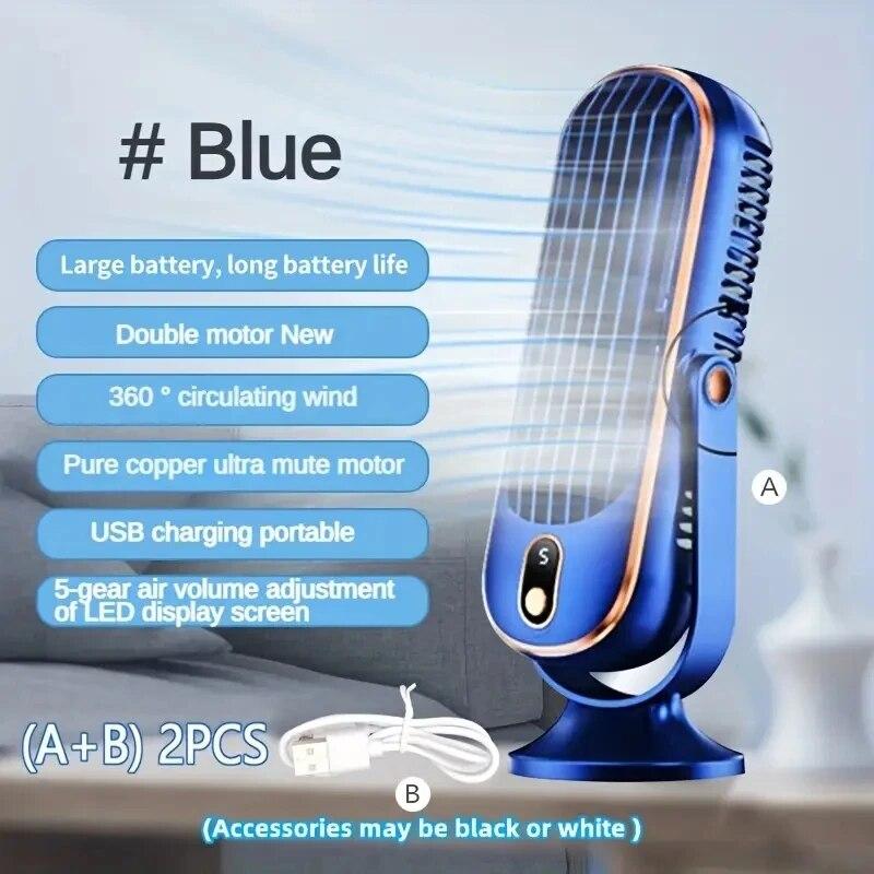 Большой аккумулятор Двойной двигатель Бытовой Маленький Воздушный Охладитель, 5-скоростной Вентилятор Воздушного Охлаждения 360° Объемный Воздуходув, Портативный USB Вентилятор