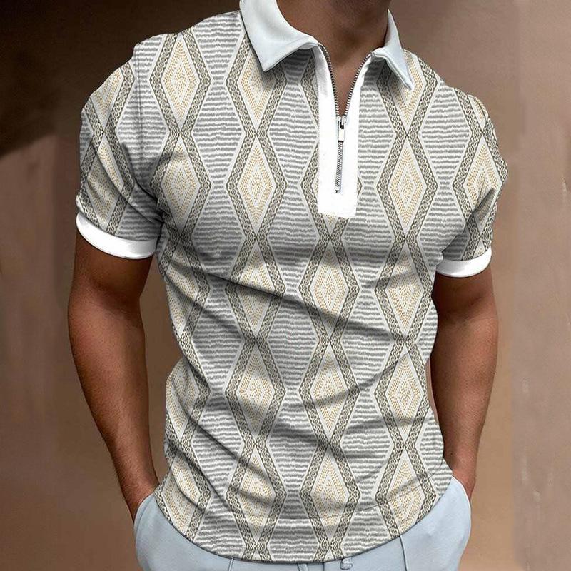 Мужская повседневная рубашка поло с 3D цифровой печатью, мужская повседневная спортивная рубашка поло на молнии, S-5XL.