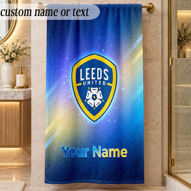Пляжное полотенце Leeds United с индивидуальным именем и текстом, персонализированное, мягкое, для пляжа, бассейна, дома, декор, подарок