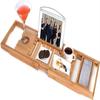 Utoplike Bamboo Bathtub Caddy Tray Bath Tray  , Adjustable Bathroom Bathtub Organizer with Book Tablet Wine Glass Cup Towe