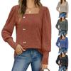 2026 Women's Spring/Summer Casual Ribbed Square Neck Long Sleeve Slit Sweater Top