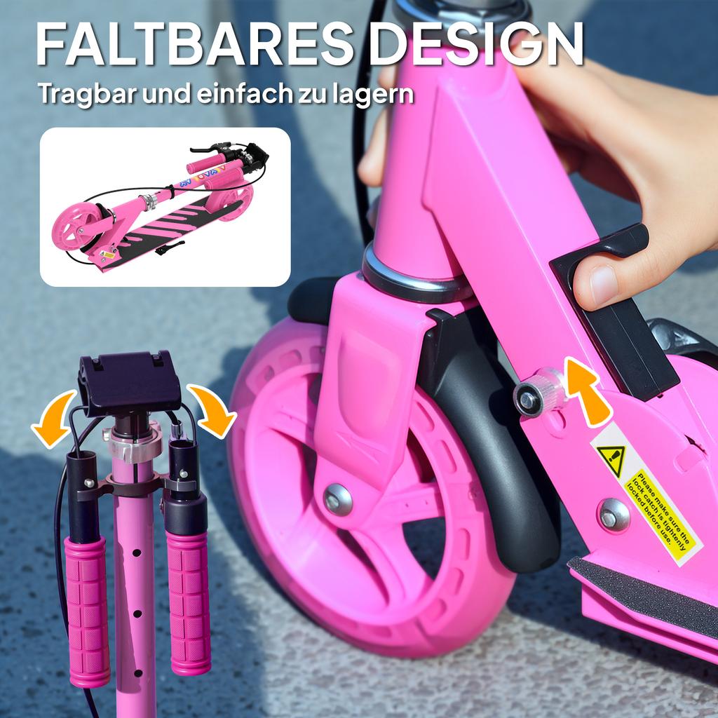 Kids Scooter, Double Brakes, Metal Frame, Footrest, Foldable, 3-8 Years, Pink
