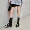 Мода 2024 Новая осенняя обувь Круглый носок Толстый каблук Женская обувь Зимние женские сапоги До середины икры Повседневные ботинки на платформе Мотоциклетные ботинки