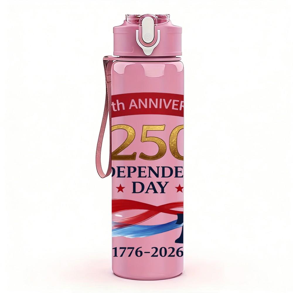 1PC 250th Anniversary American Flag Print 750ml Color Plastic Sports Water Bottle Leakproof Flip Straw Lid Suitable for Sports Office Home Use