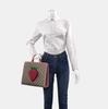 [Pre-Owned] 3D Strawberry Shaped Logo Print Large Capacity Canvas And Leather Tote Bag - Very Good #F5TTQJ