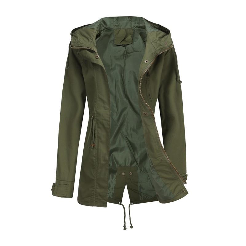 Womens Cotton Hooded Trench Coat Loose Fit Solid Color Plus Size Outerwear F596-1