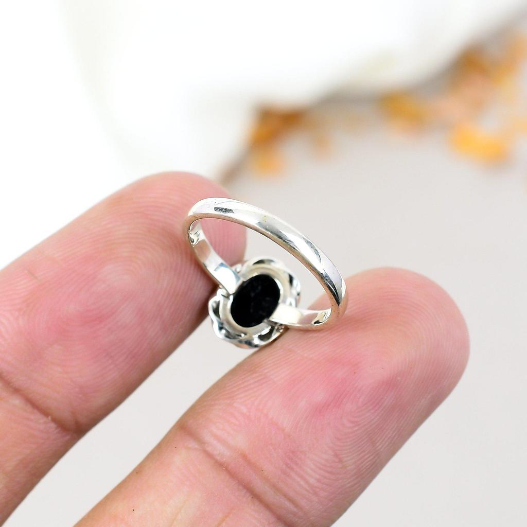 Кольцо ручной работы из серебра 925 пробы с черным ониксом и драгоценным камнем в форме овала для женщин