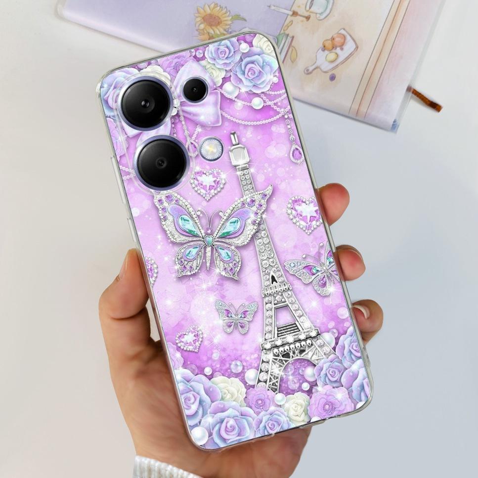 For Xiaomi Redmi Note 13 Pro 4G Case Beautiful butterfly flower TPU Soft Silicone Cover For Xiaomi Poco M6 Pro Bumper Phone Case