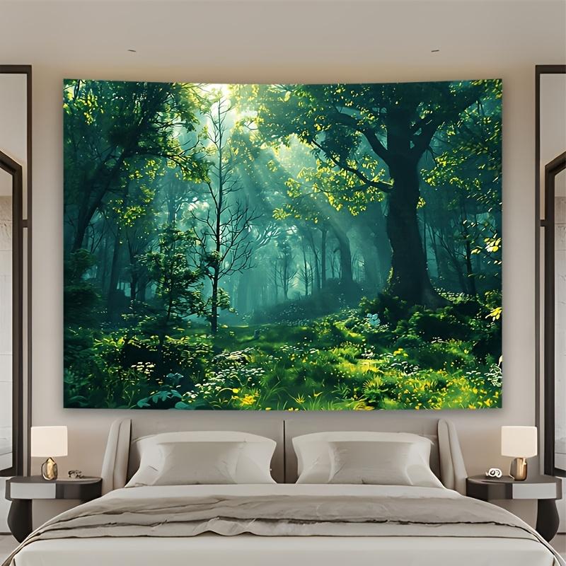 Настенное панно Лес Природа Зеленый Пейзаж Джунглей Арт Декор 150x300 см Бохо Спальня Гостиная Печать
