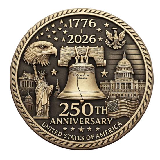 US 250th Anniversary Souvenir Coin Double-Sided Carved United States History Commemorative Badge Round Metal Collection Coin Patriotic Decoration