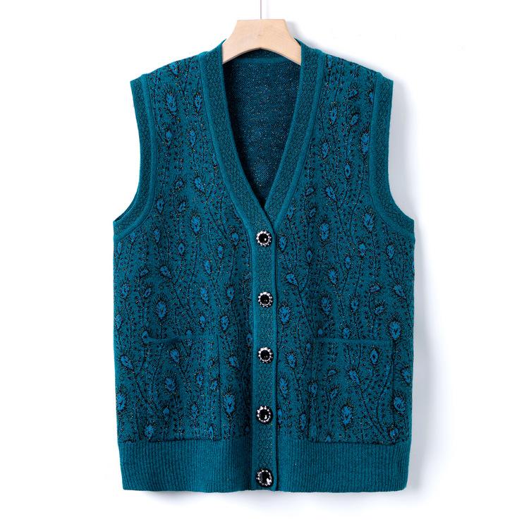 Middle-aged and Elderly Women's Autumn Clothing New Knitted Sweater Grandma Autumn Sweater Vest Jacket
