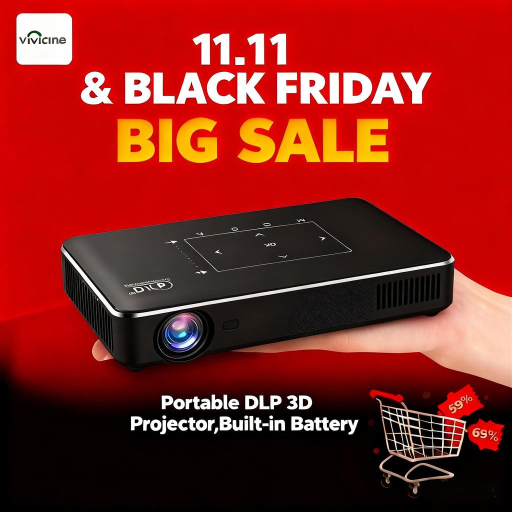 Vivicine P10 Android Smart Wi-Fi Портативный мини-светодиодный DLP-проектор для смартфона 200-дюймовый домашний кинотеатр