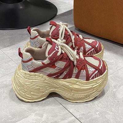 Модные 8 см новые дышащие сетчатые весенне-осенние массивные кроссовки на каблуках с высокой платформой для папы, женские модные повседневные кроссовки на танкетке для ходьбы