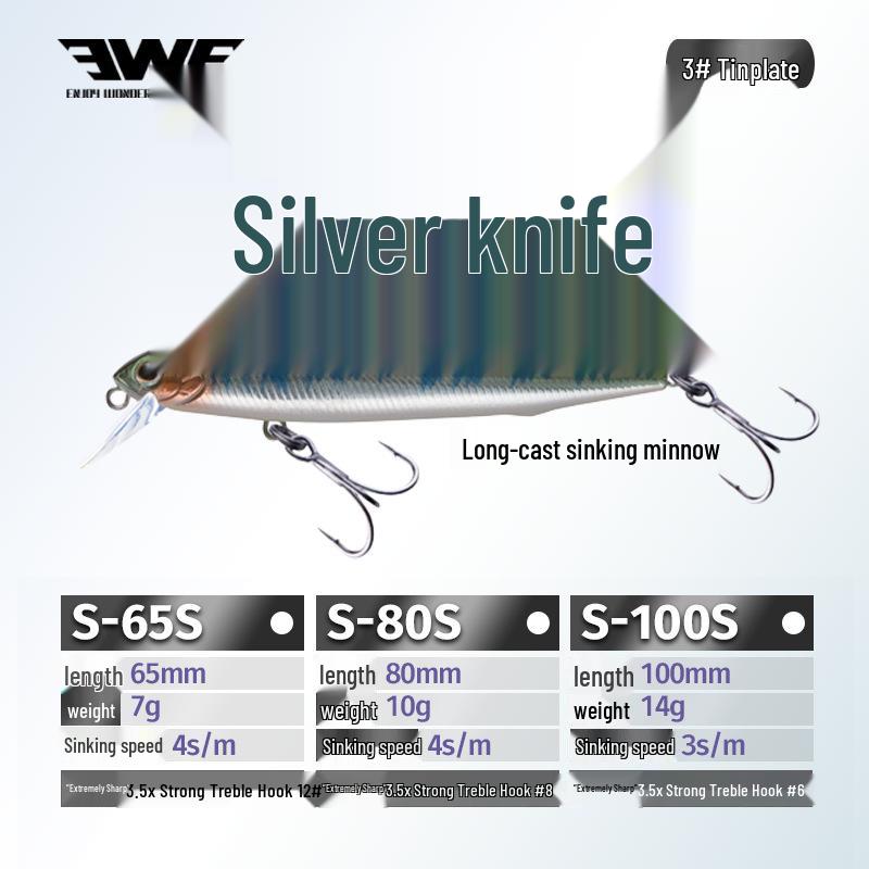 Воблер EWE Mei Xia Silver Knife Minnow - Дальний заброс, Медленная плавучесть для жереха, окуня, мандаринки, Универсальная искусственная приманка