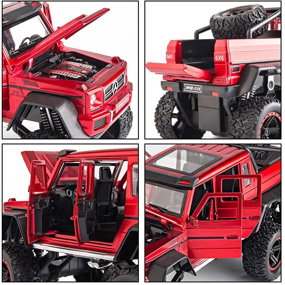 Масштаб 1/22 Benz G63 AMG 6x6 V12, внедорожная черная модель пикапа, игрушечный автомобиль из цинкового сплава со звуком и светом для детей, подарок для мальчиков и девочек