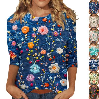 Женские топы с рукавом три четверти и круглым вырезом, свободная футболка с принтом ко Дню святого Валентина