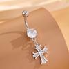 Stainless Steel Cross Curved Dangle Belly Button Ring 14G Goth Style Cross Navel Belly Piercing for Women Sexy Body Accessories