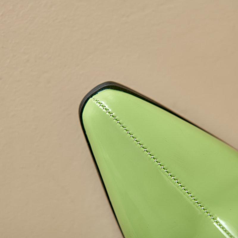 2024 Winter Slouch Boots for Women Shiny Patent Leather Mid Calf Heels Boots Stiletto Purple Green Rose Red Pleated Shoes