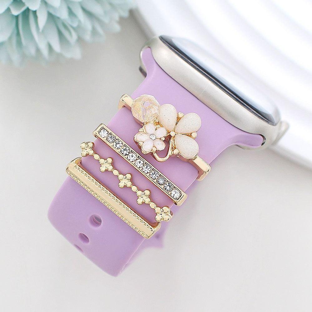 4 шт. Декоративные кольца с бриллиантами, металлические шармы для браслета Apple Watch, для браслета Apple Watch