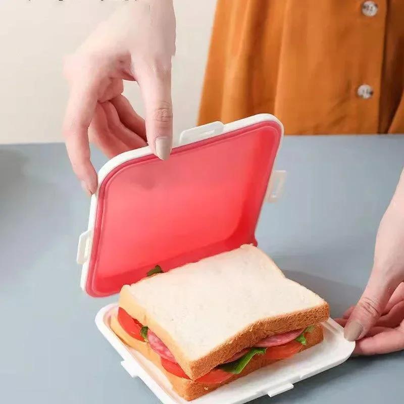 Silicone Sandwich Keeper Toast Storage Container Reusable Hanging Design Microwave Safe Portable Lunch Box for Home Office
