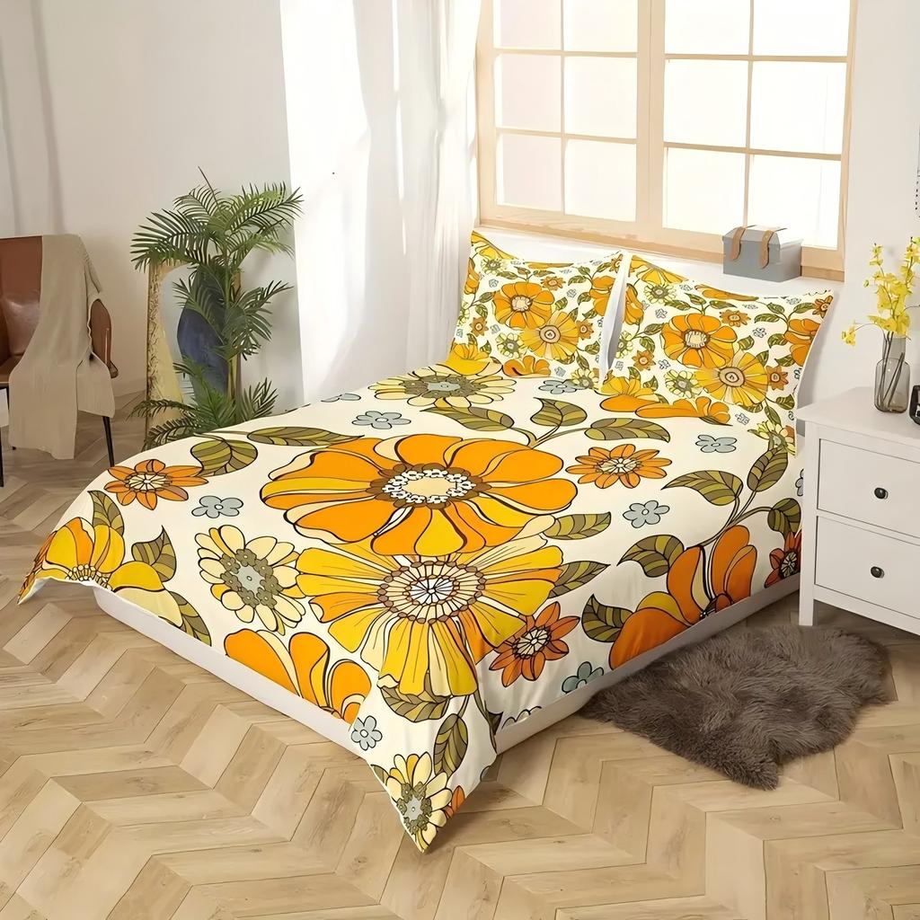 Comforter Yellow Flowers Pattern 3D Printed Elegant Rural Style Bedding Set Soft Comfortable Breathable Luxury Set