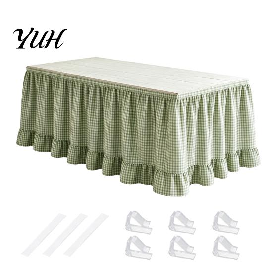 Ruffled Desk Cover for Teachers Plaid Table Skirt, Durable Polyester with Hook And Organized Classroom Supplies Loop Fasteners, Decorative Party