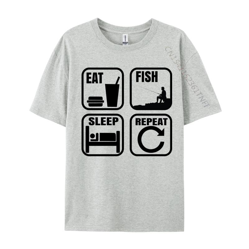 Eat Sleep Fish Repeat Tshirt Design TShirt Slim Fit Premium Cotton Man Tops Shirts Comfortable Black