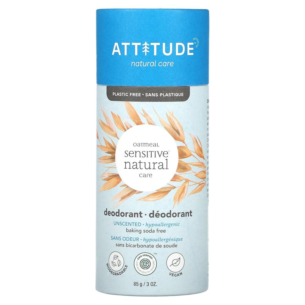 ATTITUDE, Овсянка для чувствительной кожи, Натуральный уход, Дезодорант, Без запаха, 85 г (3 унции)