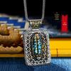 National Tibetan-Style Turquoise Nine-Eye Dzi Necklace with Dripping Glue Taotie Pendant for Men