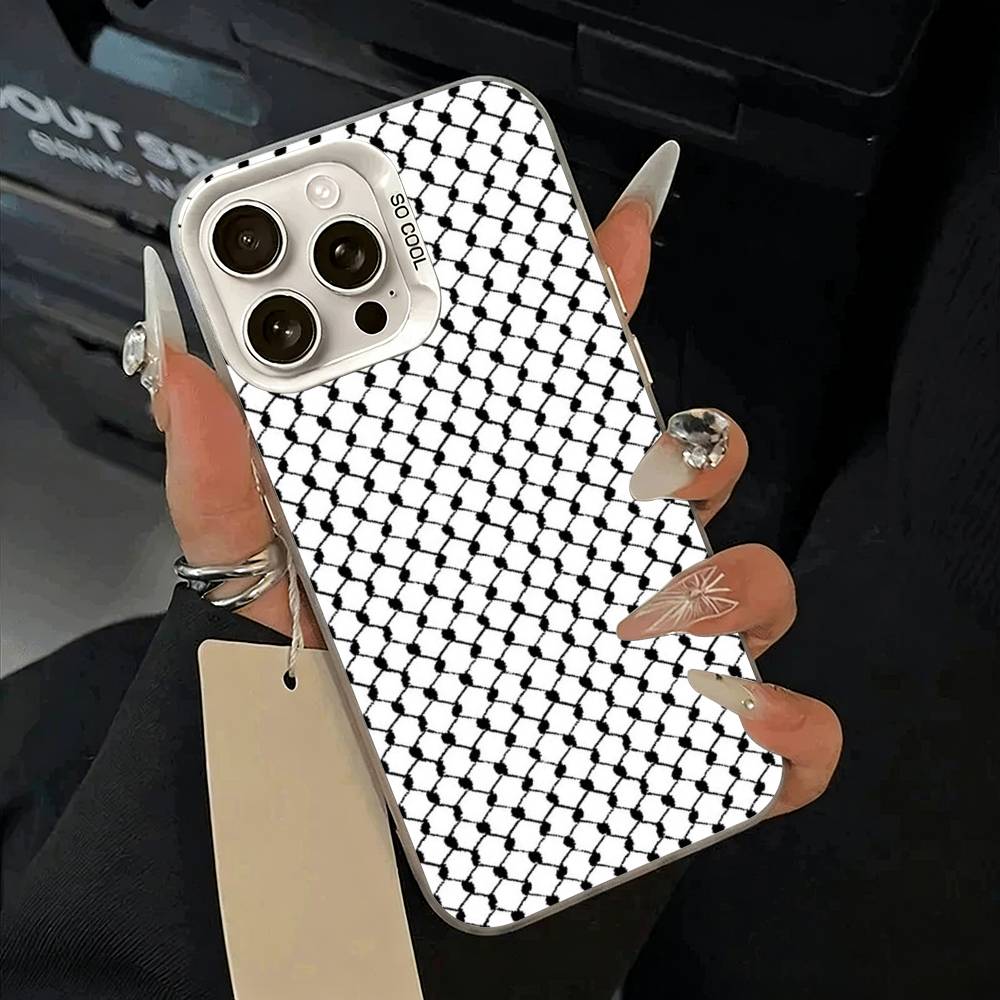 Чехол для телефона Палестинская кеффия для iPhone 11 12 13 14 15 16 Pro Max Plus белый Серебристый Чехол для телефона